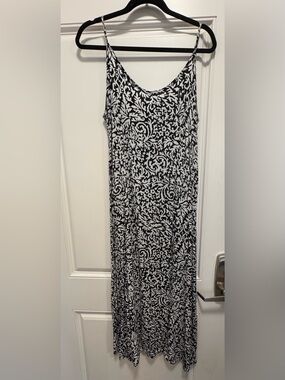 Monochrome Black and White Printed Maxi Slip Dress